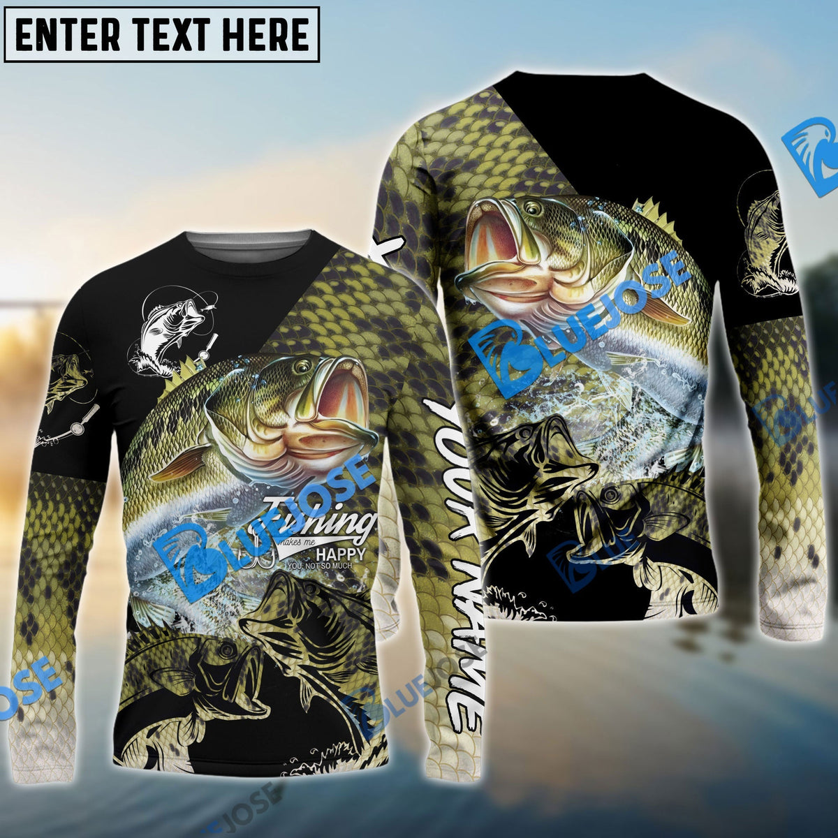 BlueJose Bass Fishing Skin Pattern Performance Fishing Custom Name Long Sleeves