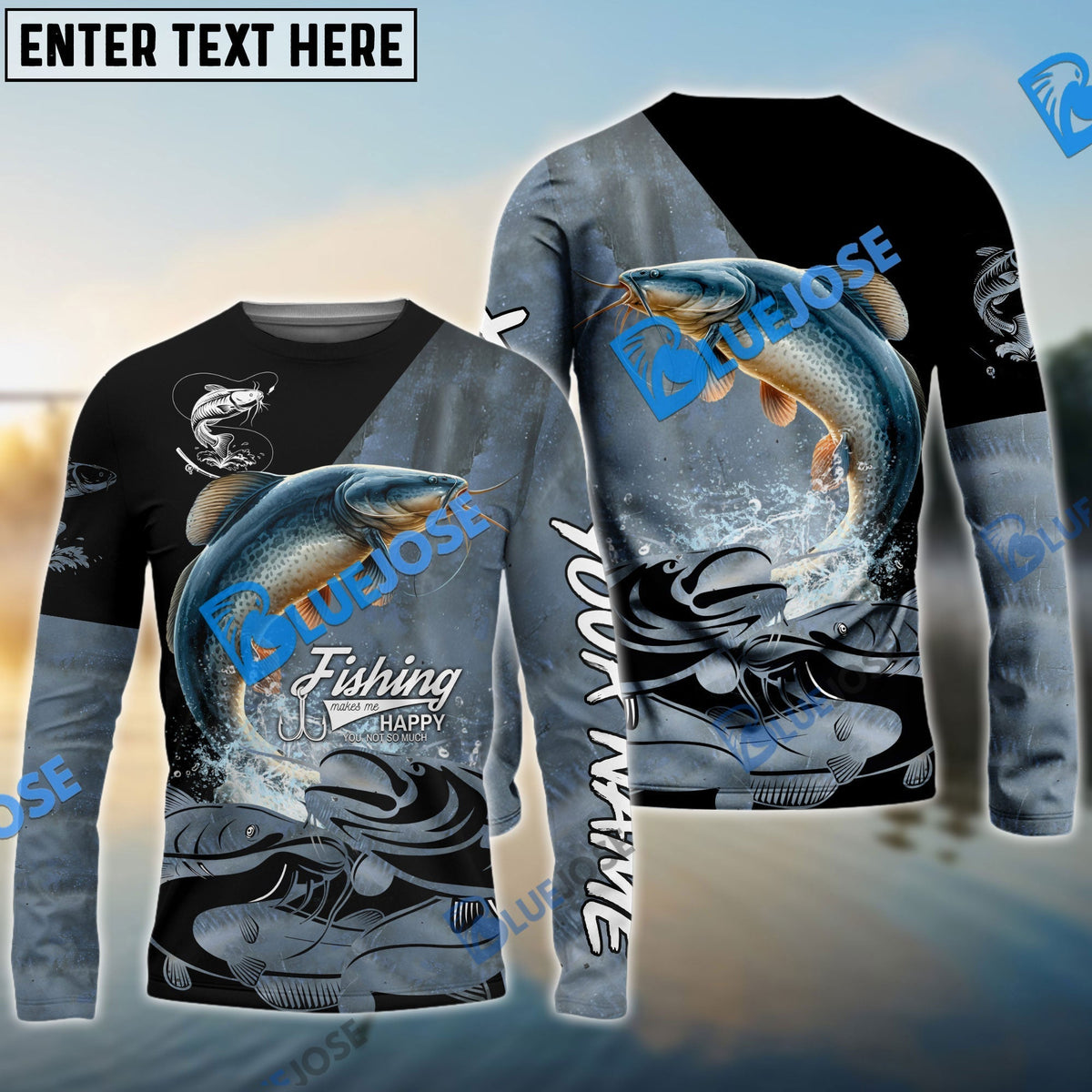 BlueJose Catfish Fishing Skin Pattern Performance Fishing Custom Name Long Sleeves