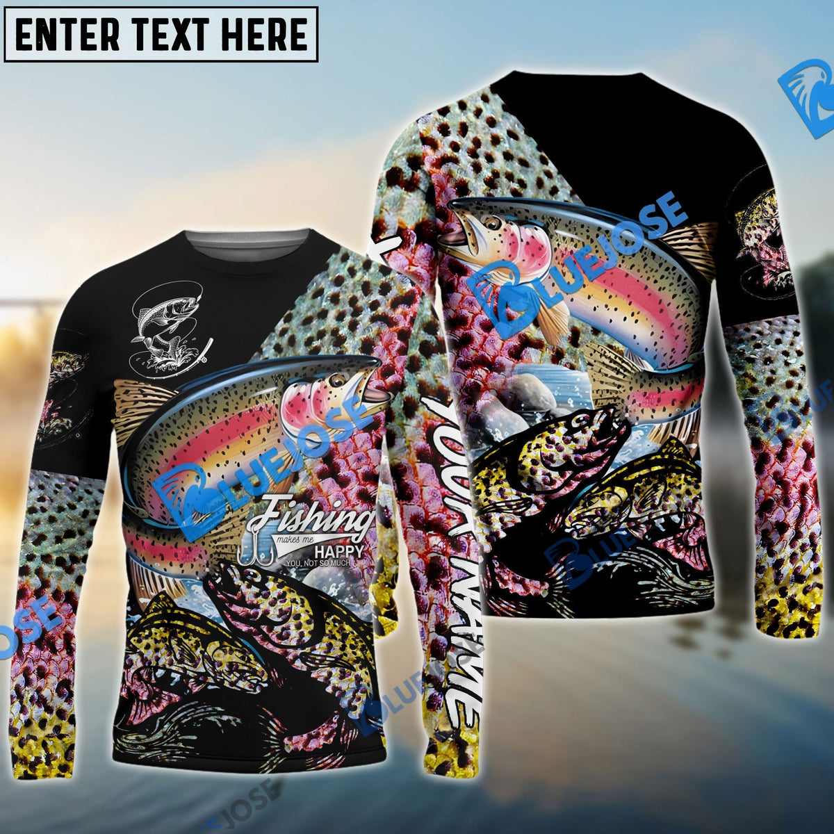 BlueJose Trout Fishing Skin Pattern Performance Fishing Custom Name Long Sleeves