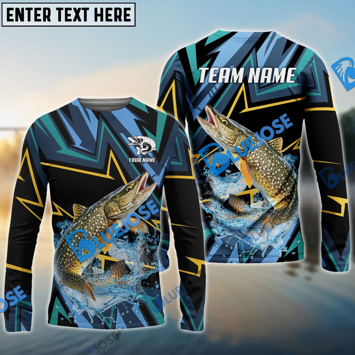 BlueJose Fishing Lightning Pattern Sport Custom Name & Team Name 3D Shirts