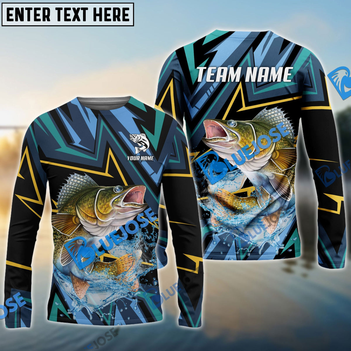 BlueJose Fishing Lightning Pattern Sport Custom Name & Team Name 3D Shirts