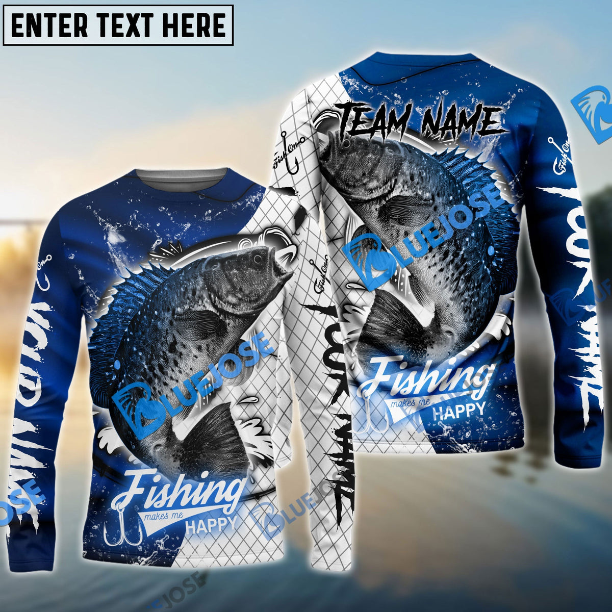BlueJose Crappie Fishing Dark Blue Skin Sport Custom Name & Team Name 3D Shirts