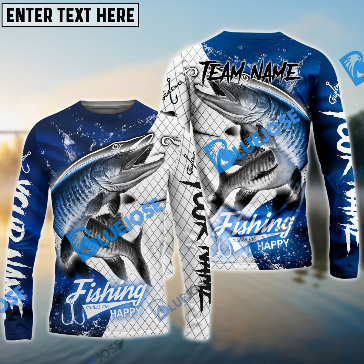 BlueJose Musky Fishing Dark Blue Skin Sport Custom Name & Team Name 3D Shirts