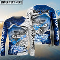 BlueJose Striped Bass Fishing Dark Blue Skin Sport Custom Name & Team Name 3D Shirts