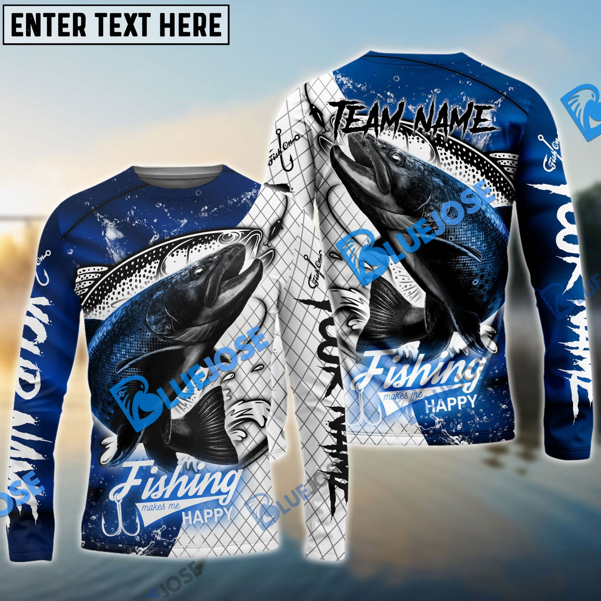 BlueJose Trout Fishing Dark Blue Skin Sport Custom Name & Team Name 3D Shirts