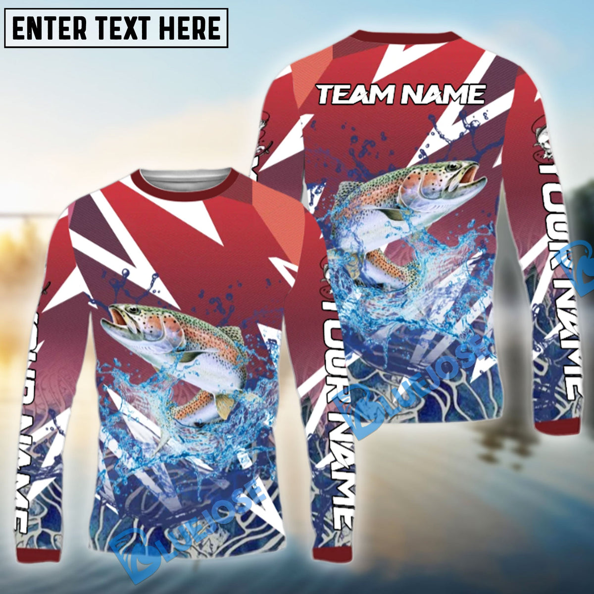 BlueJose Trout Fishing Red Fury Pattern Custom Name & Team Name 3D Shirts