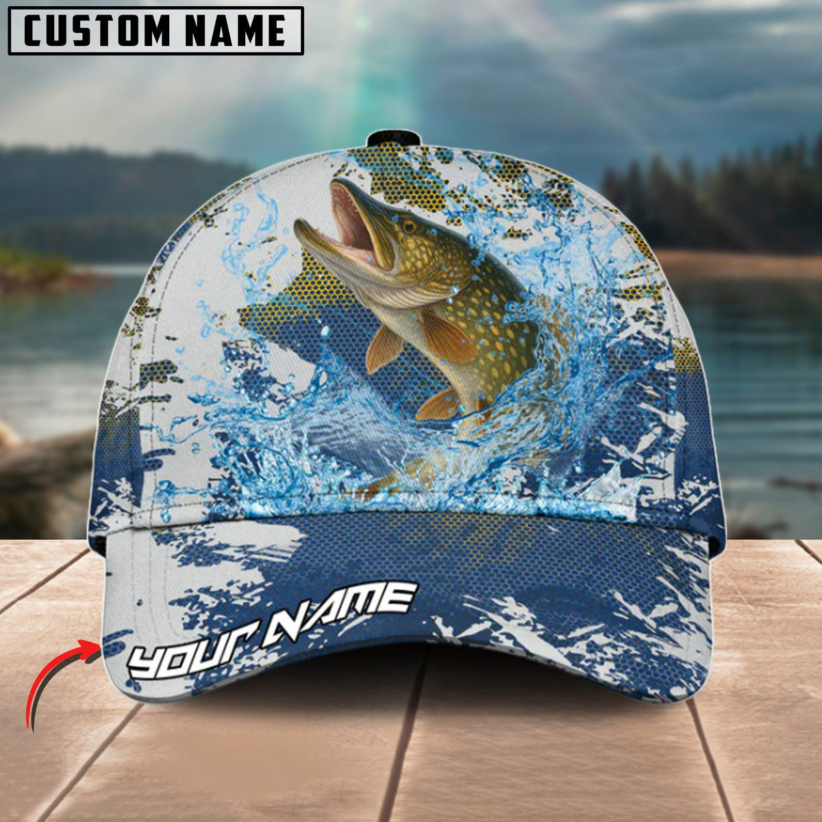 BlueJose Pike Fishing Hooked On Victory Personalized Cap