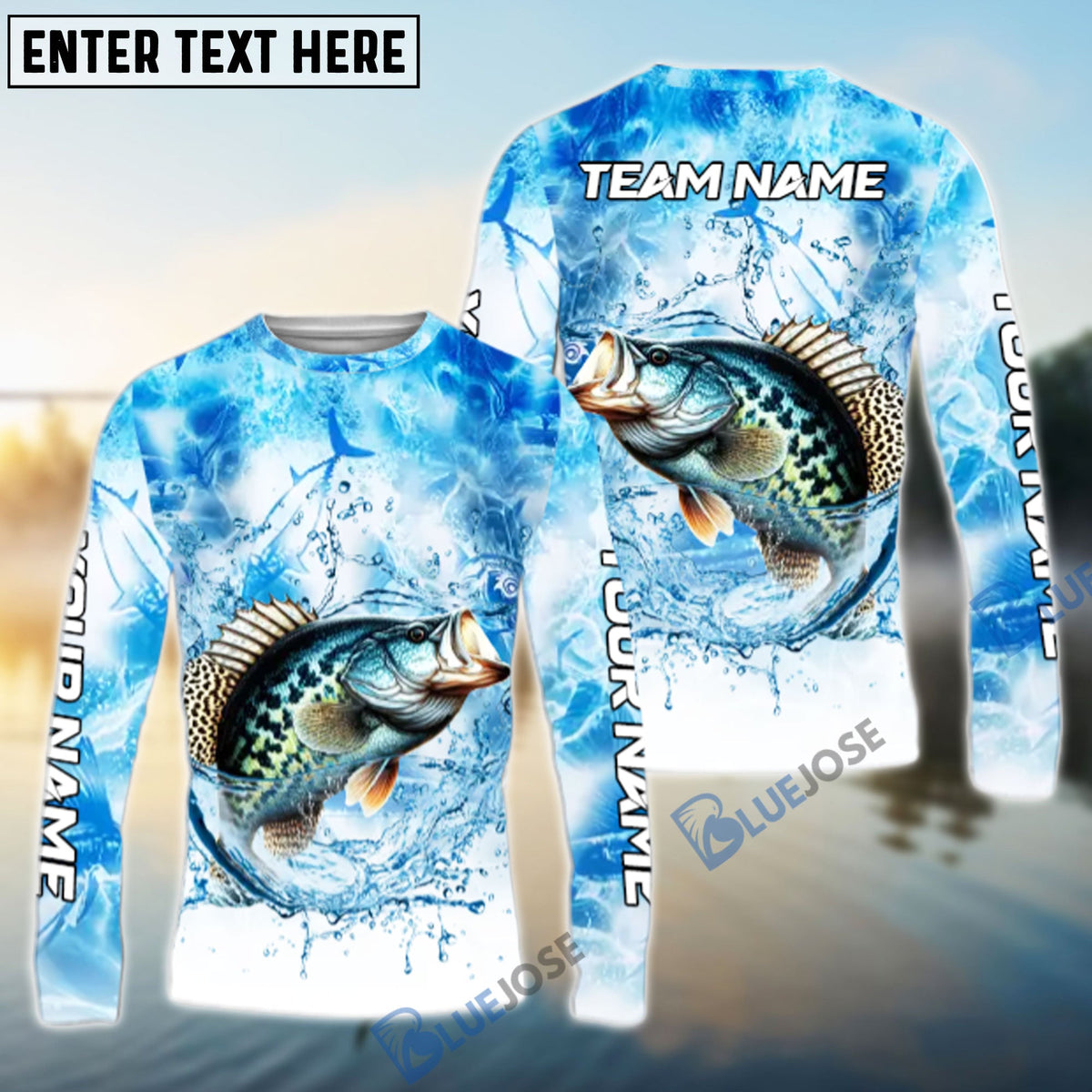 BlueJose Crappie Fishing Blue Sea Catching Design Name & Team Name 3D Shirts