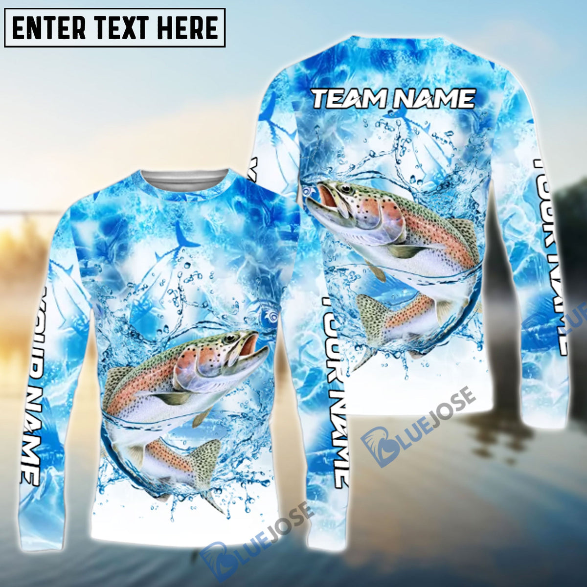 BlueJose Trout Fishing Blue Sea Catching Design Name & Team Name 3D Shirts