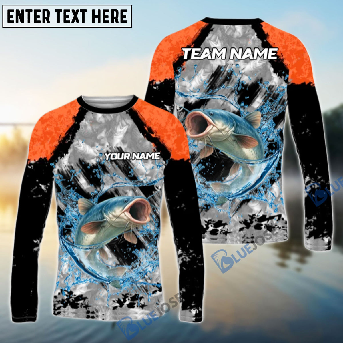BlueJose Catfish Fishing Gray Crimson Catch Design Name & Team Name 3D Shirts