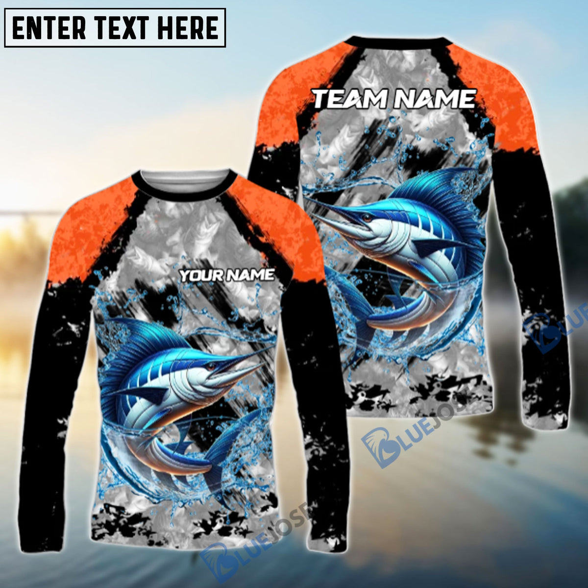 BlueJose Marlin Fishing Gray Crimson Catch Design Name & Team Name 3D Shirts