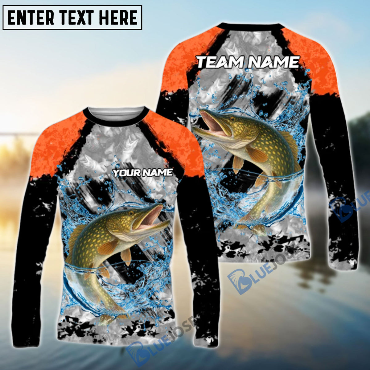 BlueJose Pike Fishing Gray Crimson Catch Design Name & Team Name 3D Shirts