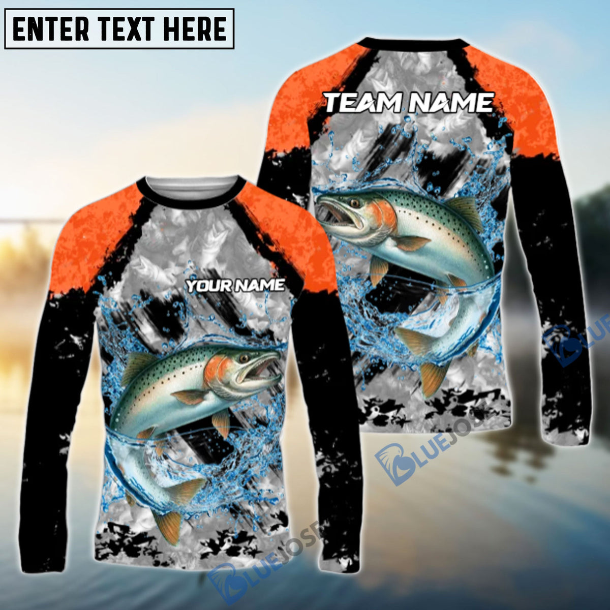 BlueJose Salmon Fishing Gray Crimson Catch Design Name & Team Name 3D Shirts