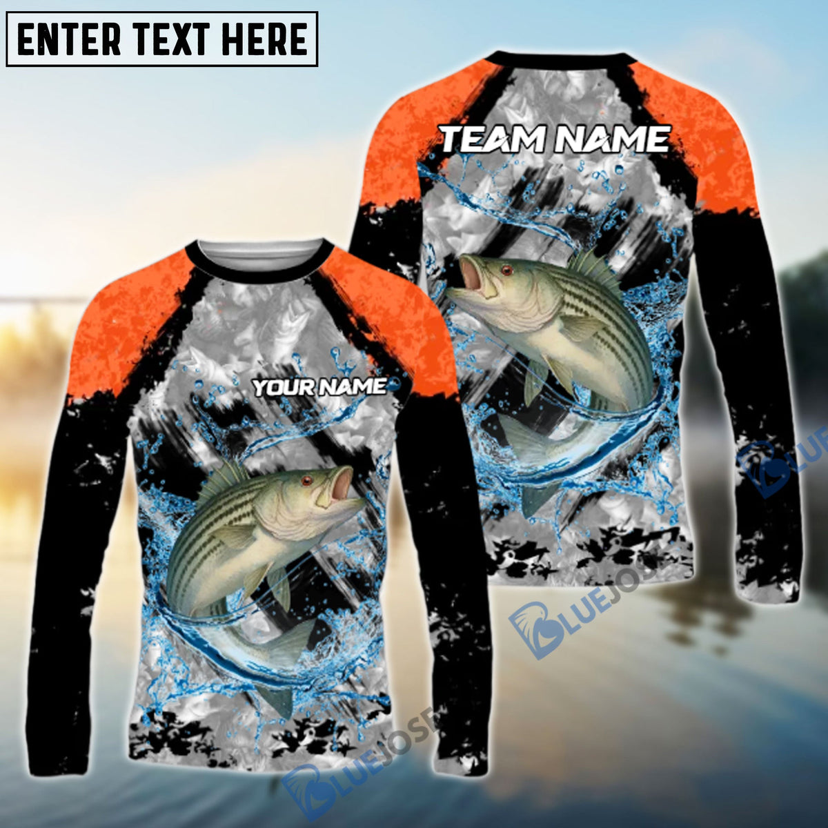 BlueJose Striped Bass Fishing Gray Crimson Catch Design Name & Team Name 3D Shirts