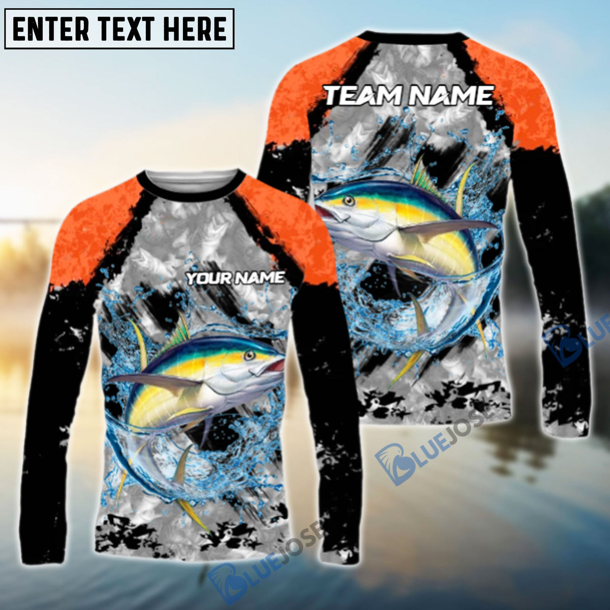 BlueJose Tuna Fishing Gray Crimson Catch Design Name & Team Name 3D Shirts