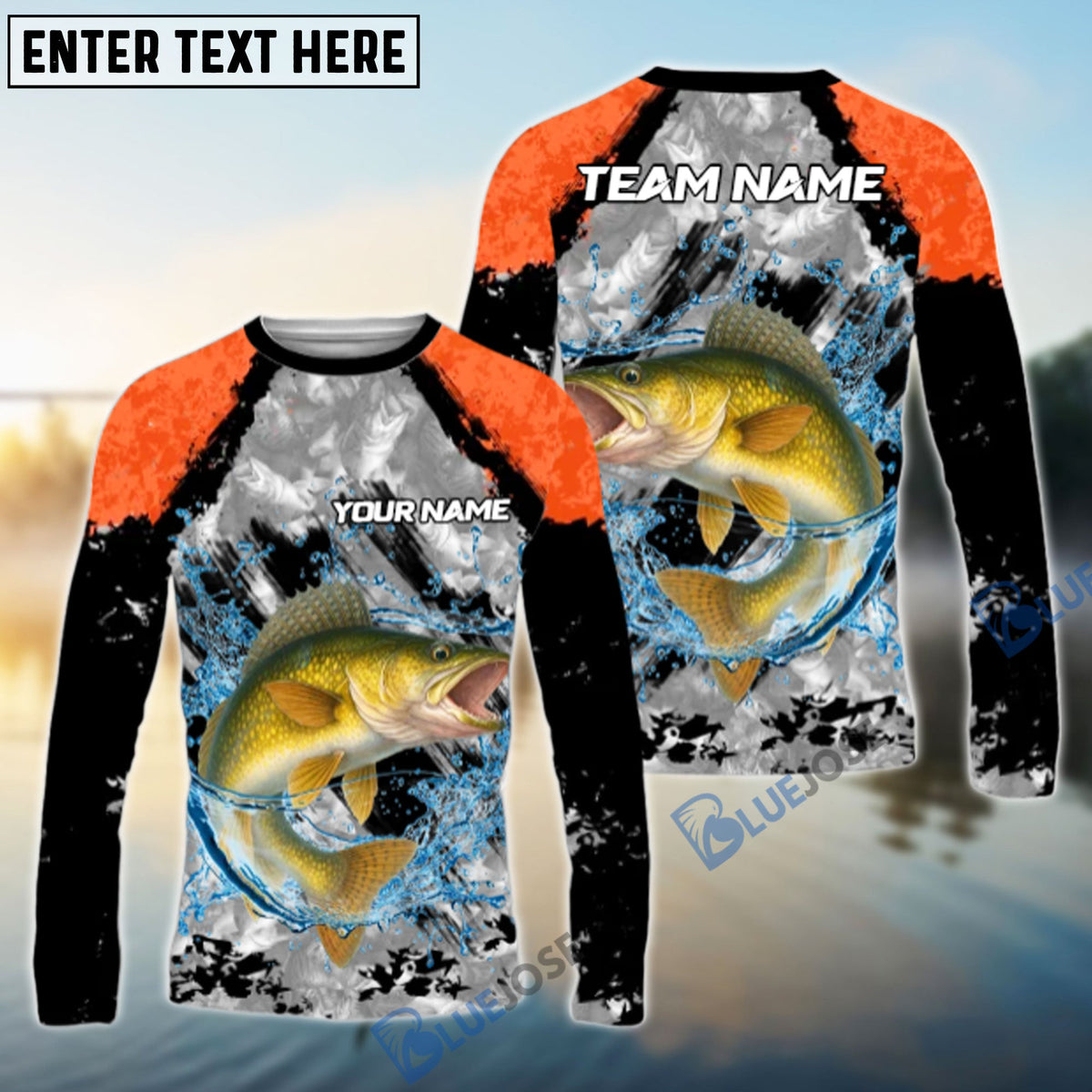 BlueJose Walleye Fishing Gray Crimson Catch Design Name & Team Name 3D Shirts