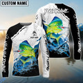 BlueJose Mahimahi Fishing Black White Water Flow Custom Name & Team Name 3D Shirts