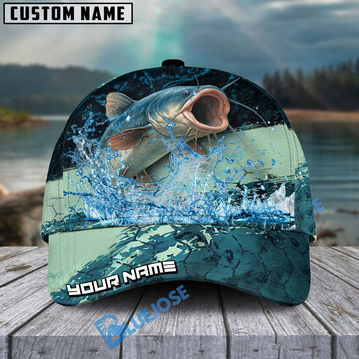 BlueJose Personalized Catfish Fishing Aqua Strike Classic Cap