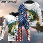 BlueJose American Flag Largemouth Bass Patriotic Fishing Customize Name 3D Shirts