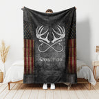 BlueJose Custom Name Hunting Fishing USA Flag Blanket