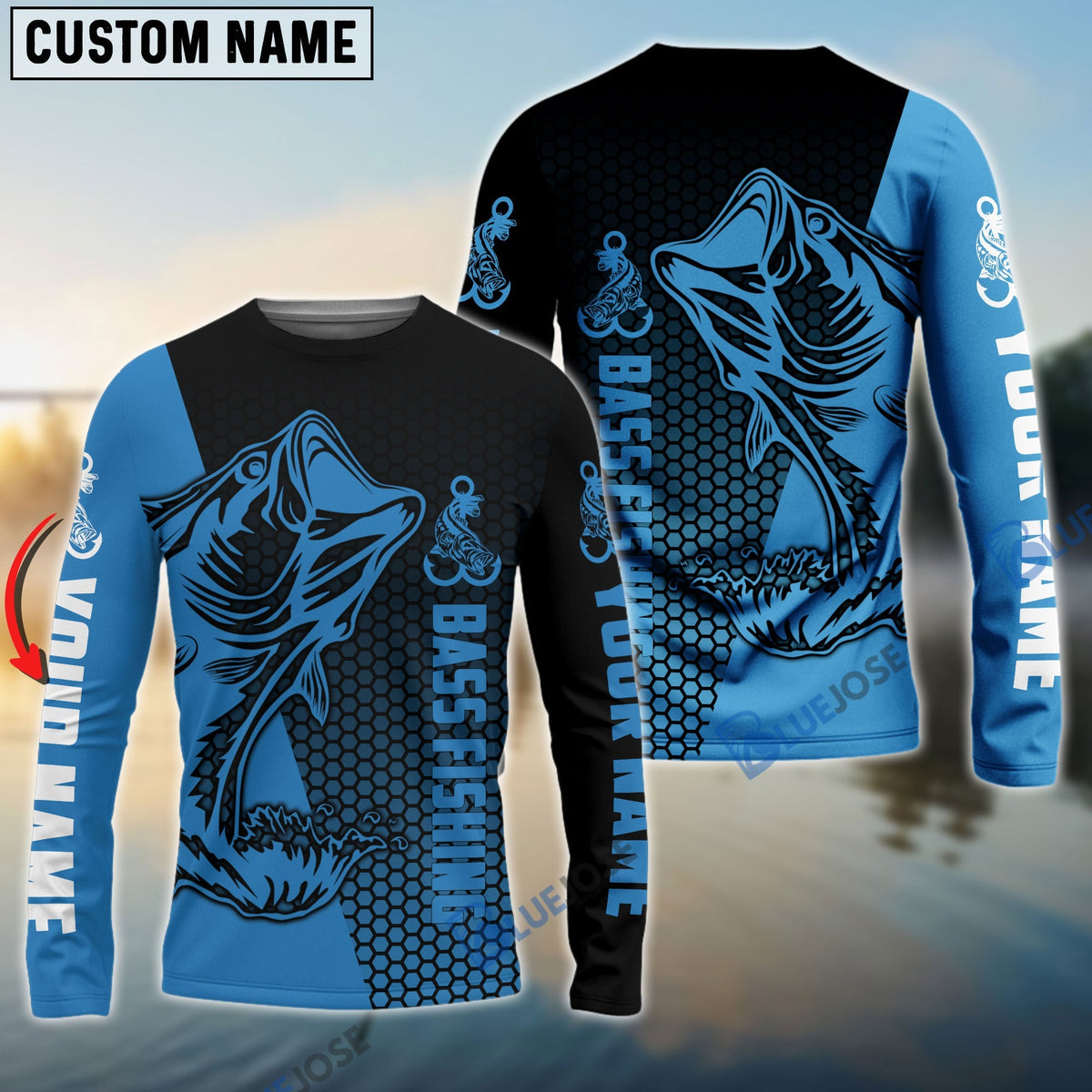 BlueJose Largemouth Bass Fishing Custom Long Sleeve Fishing Shirts