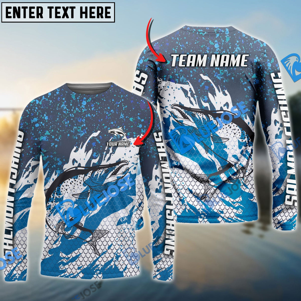 BlueJose Salmon Fishing Bluefin Sport Custom Name & Team Name 3D Shirts