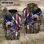BlueJose American Flag Patriotic Largemouth Bass Camo Fishing Custom Name 3D Shirts