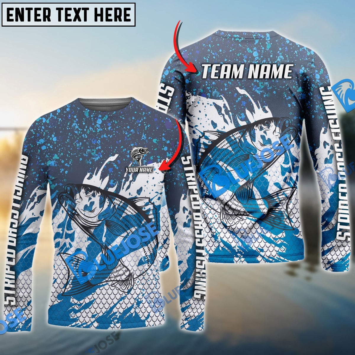 BlueJose Striped Bass Fishing Bluefin Sport Custom Name & Team Name 3D Shirts