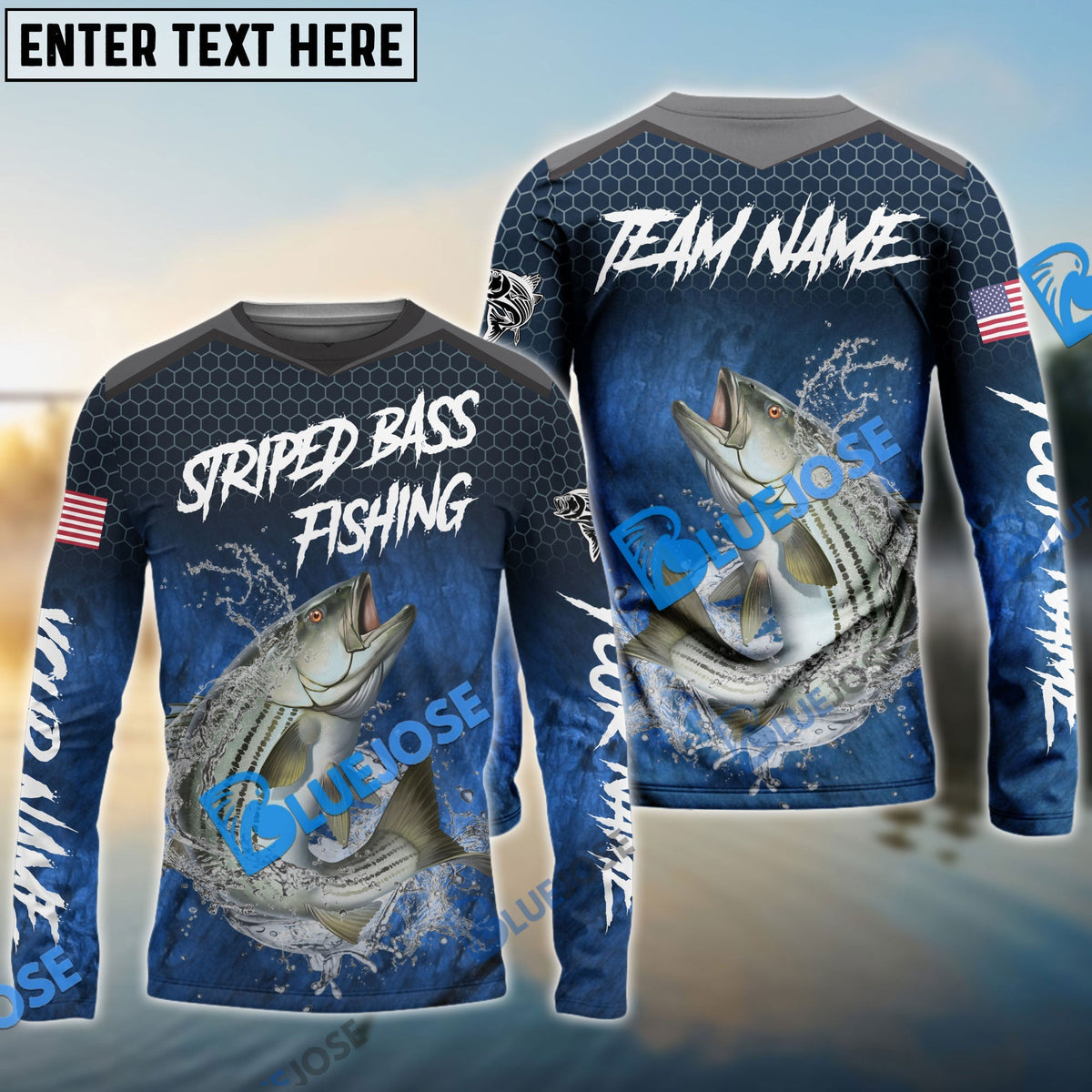 BlueJose Striped Bass Fishing Dark Blue American Sport Custom Name & Team Name 3D Shirts