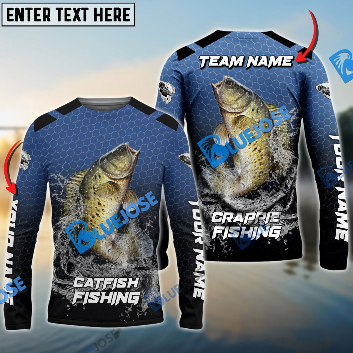 BlueJose Crappie Fishing Navy Hexagon Sport Custom Name & Team Name 3D Shirts
