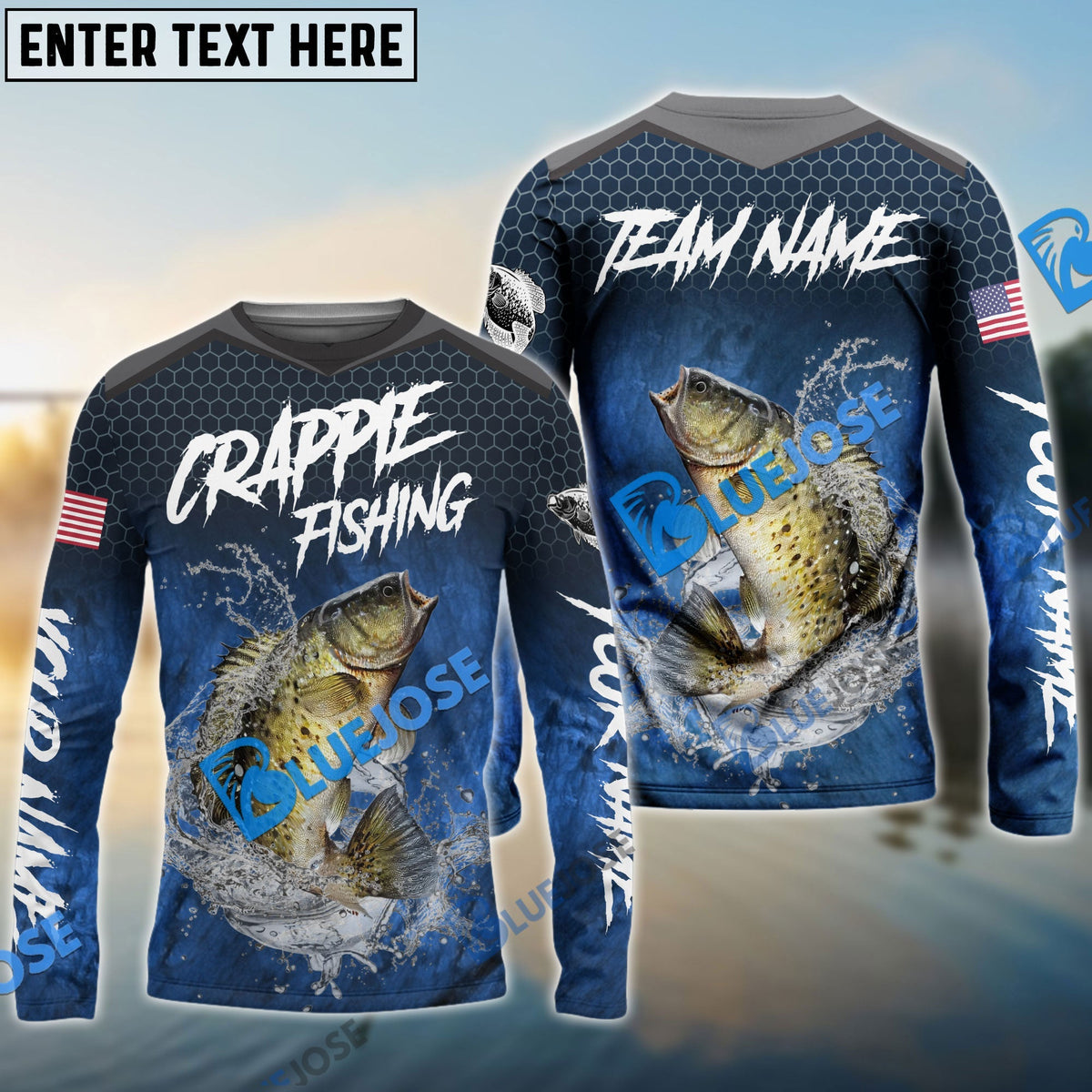 BlueJose Crappie Fishing Dark Blue American Sport Custom Name & Team Name 3D Shirts
