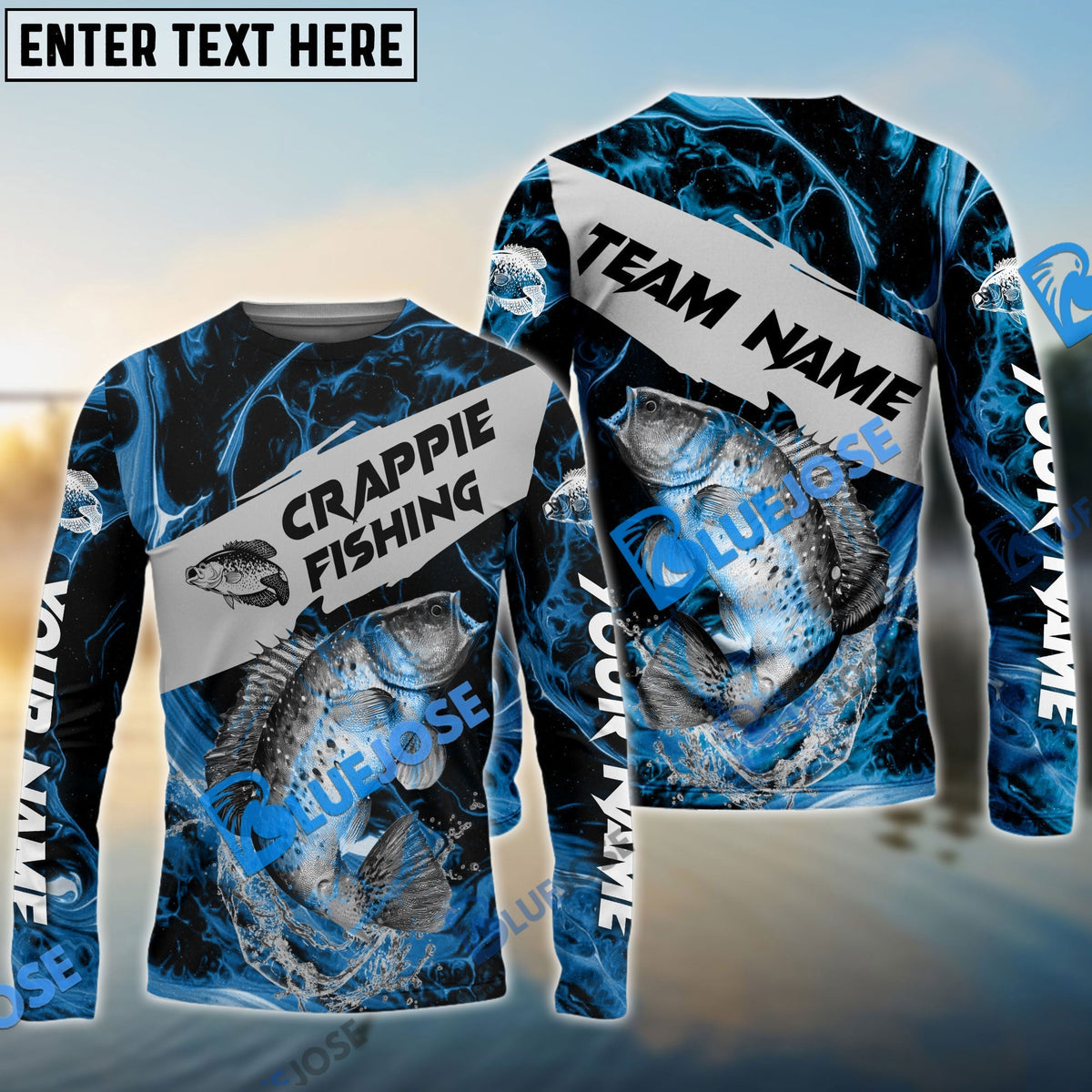 BlueJose Crappie Fishing Blue Lava Sport Custom Name & Team Name 3D Shirts
