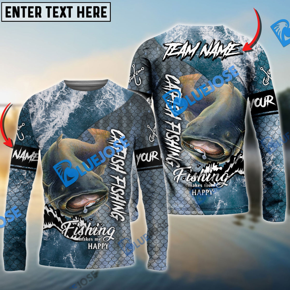 BlueJose Catfish Fishing Skin Seawave Custom Name & Team Name 3D Shirts