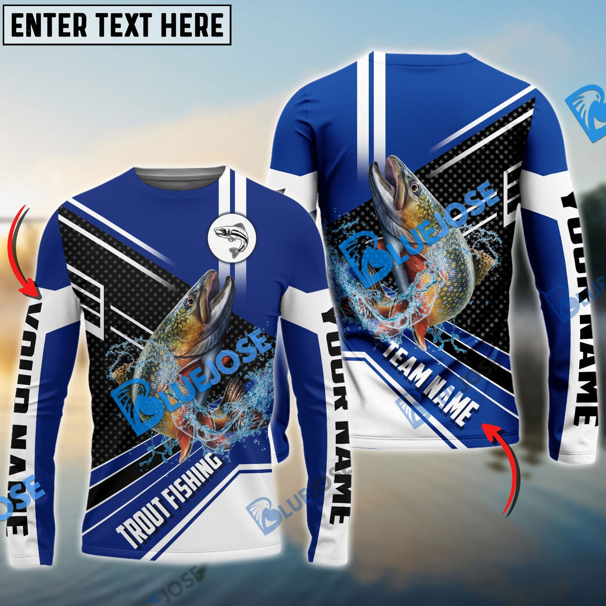 BlueJose Trout Fishing Blue White Sport Custom Name & Team Name 3D Shirts