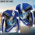 BlueJose Striped Bass Fishing Blue White Sport Custom Name & Team Name 3D Shirts