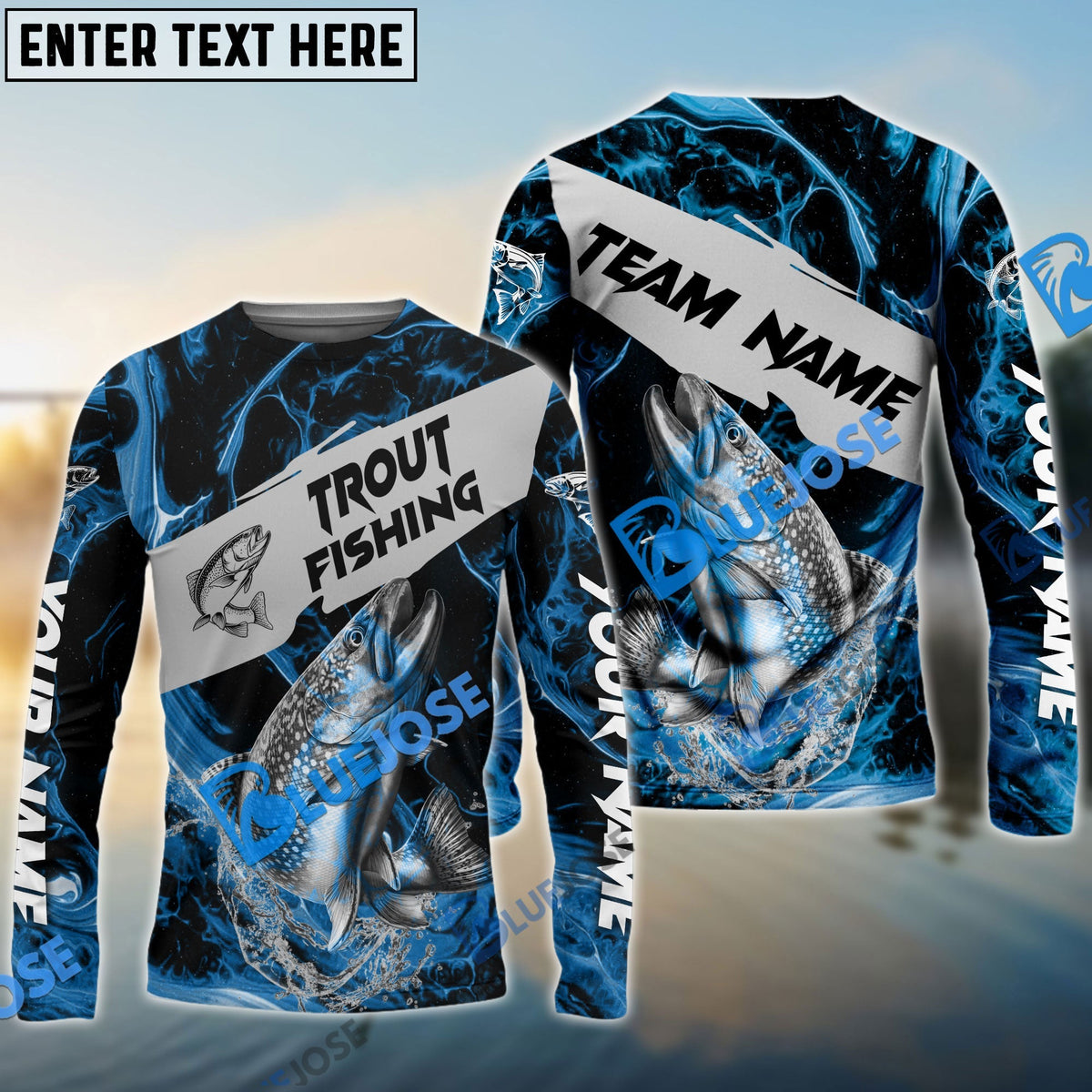 BlueJose Trout Fishing Blue Lava Sport Custom Name & Team Name 3D Shirts