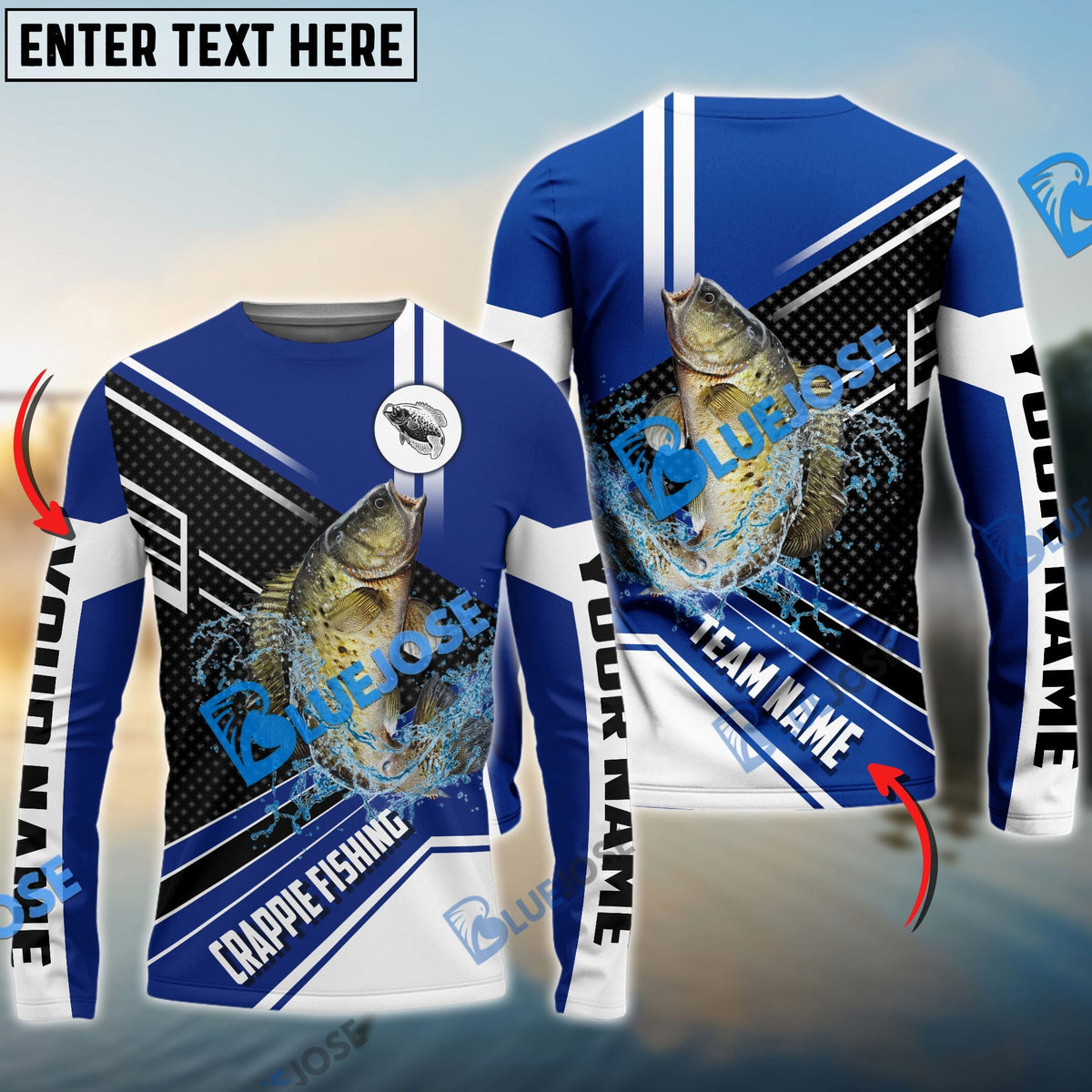 BlueJose Crappie Fishing Blue White Sport Custom Name & Team Name 3D Shirts
