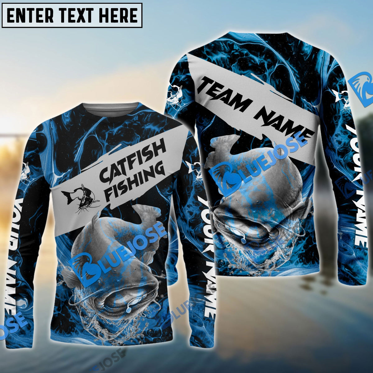 BlueJose Catfish Fishing Blue Lava Sport Custom Name & Team Name 3D Shirts