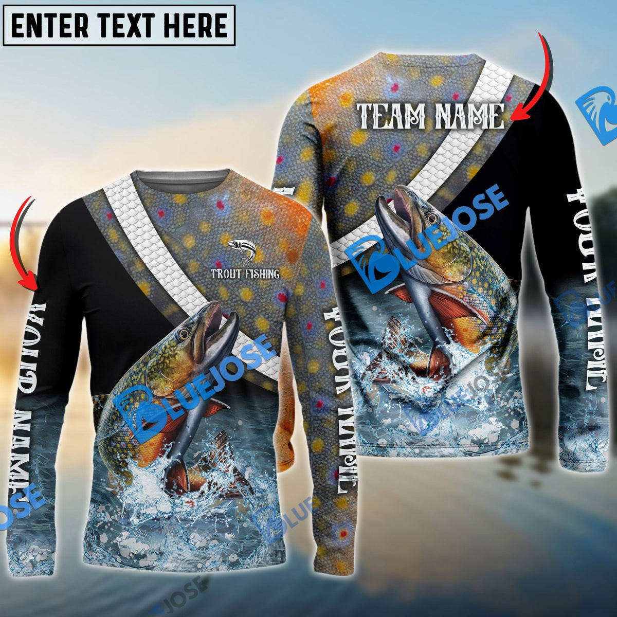 BlueJose Trout Fishing Skin Water Custom Name & Team Name 3D Shirts