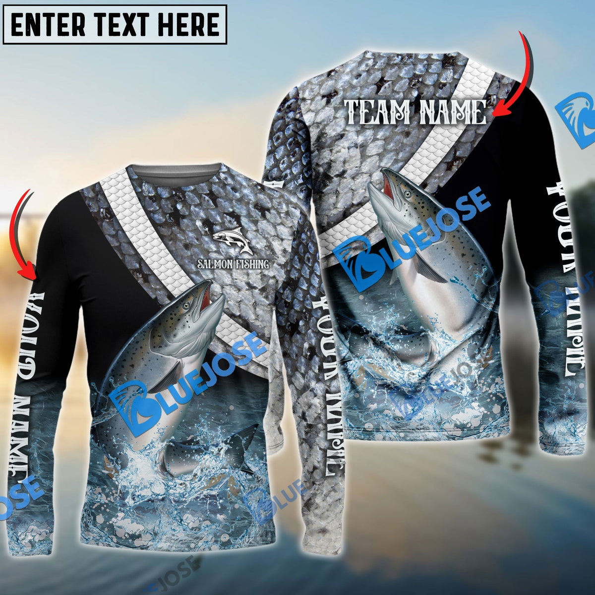 BlueJose Salmon Fishing Skin Water Custom Name & Team Name 3D Shirts