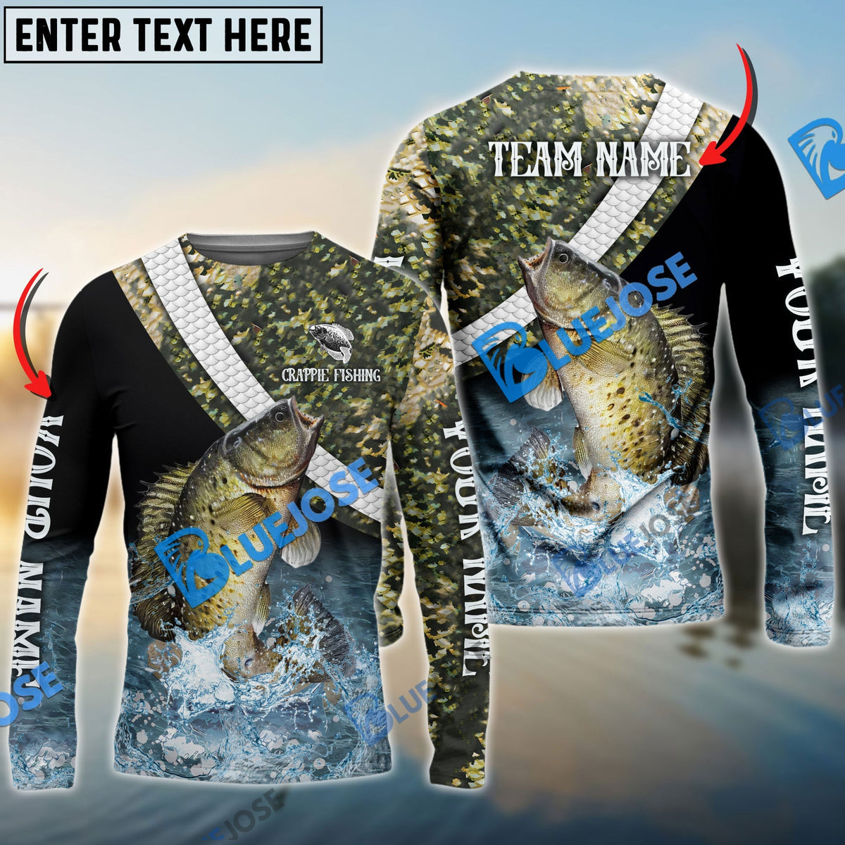 BlueJose Crappie Fishing Skin Water Custom Name & Team Name 3D Shirts