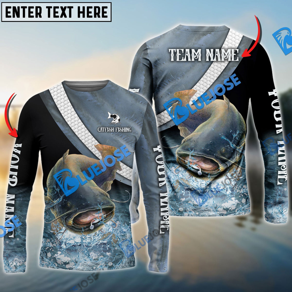 BlueJose Catfish Fishing Skin Water Custom Name & Team Name 3D Shirts