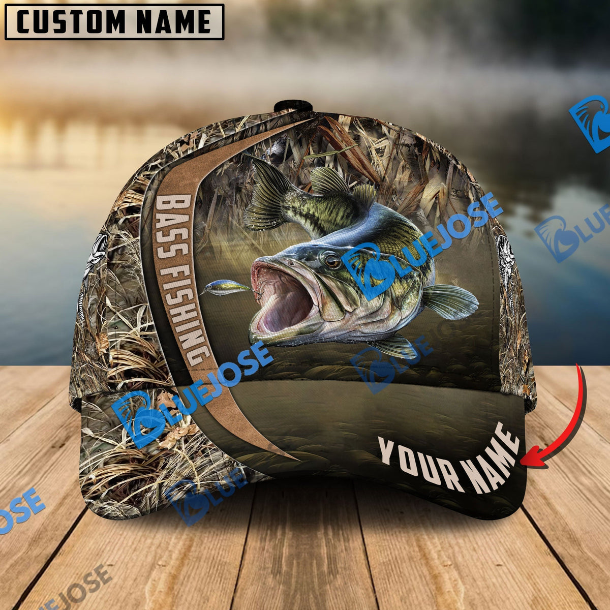 BlueJose Personalized Bass Fishing Grass Nature Classic Cap