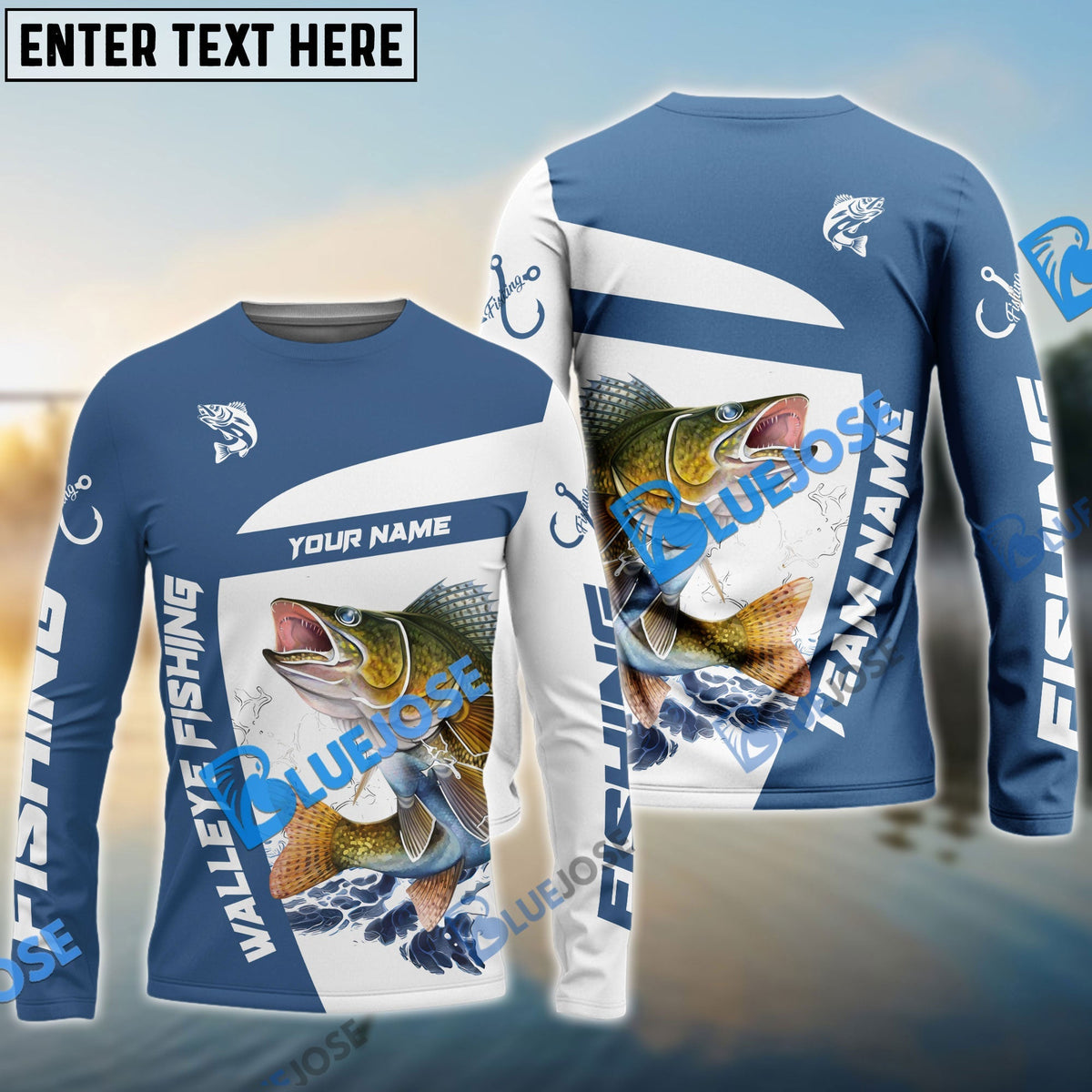 BlueJose Walleye Fishing Light Navy Sport Custom Name & Team Name 3D Shirts