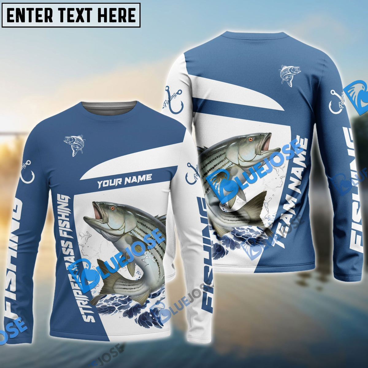 BlueJose Striped Bass Fishing Light Navy Sport Custom Name & Team Name 3D Shirts