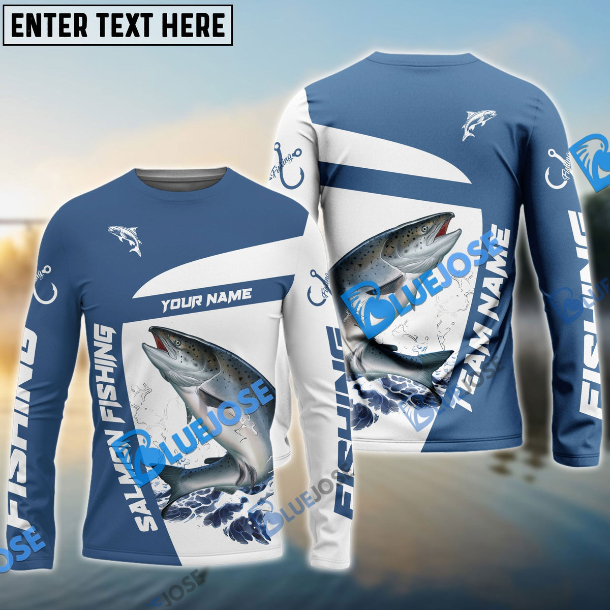 BlueJose Salmon Fishing Light Navy Sport Custom Name & Team Name 3D Shirts