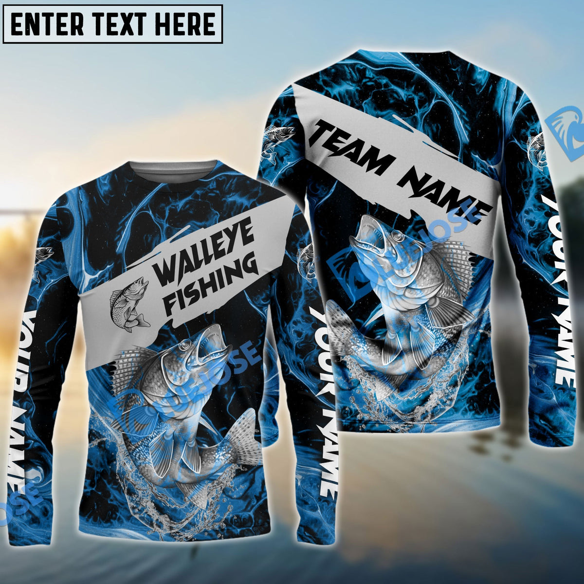 BlueJose Walleye Fishing Blue Lava Sport Custom Name & Team Name 3D Shirts