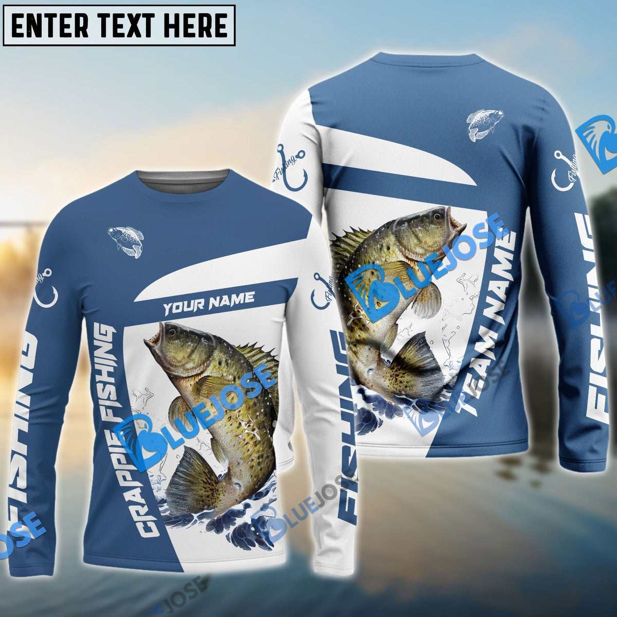 BlueJose Crappie Fishing Light Navy Sport Custom Name & Team Name 3D Shirts