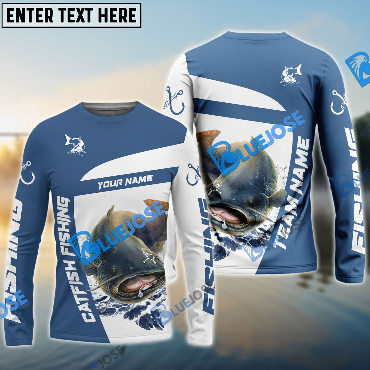 BlueJose Catfish Fishing Light Navy Sport Custom Name & Team Name 3D Shirts