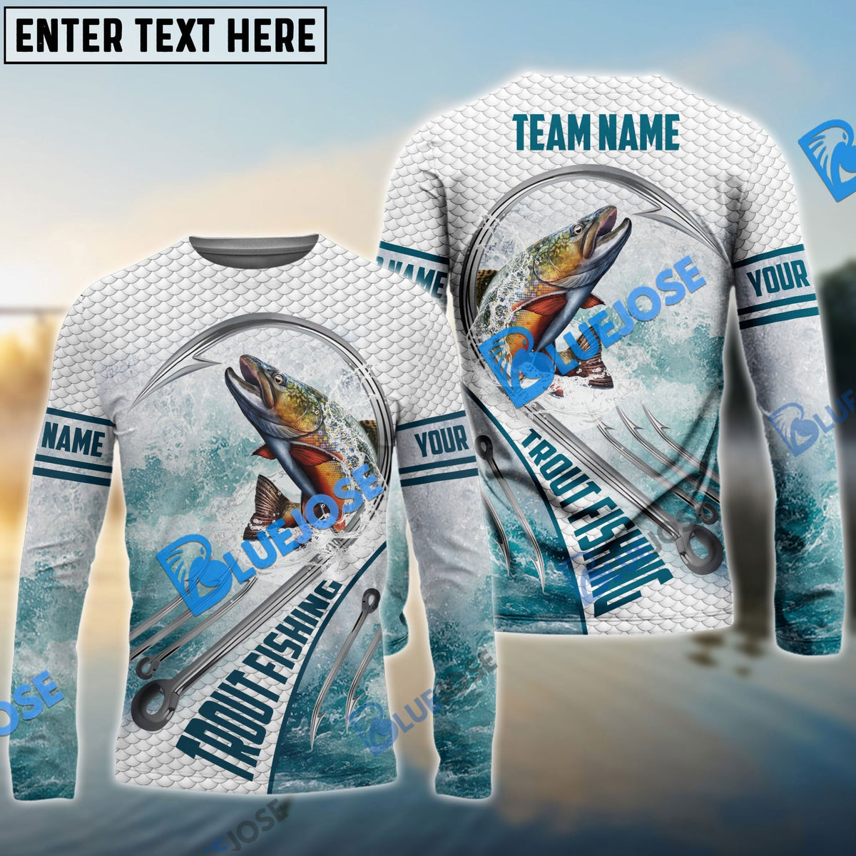 BlueJose Trout Fishing White Fin Water Sport Custom Name & Team Name 3D Shirts
